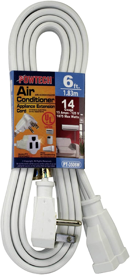 POWTECH Heavy duty 6 FT White Air Conditioner, Major Appliance Extension Cord UL Listed 14 Gauge, 125V, 15 Amps, 1875 Watts