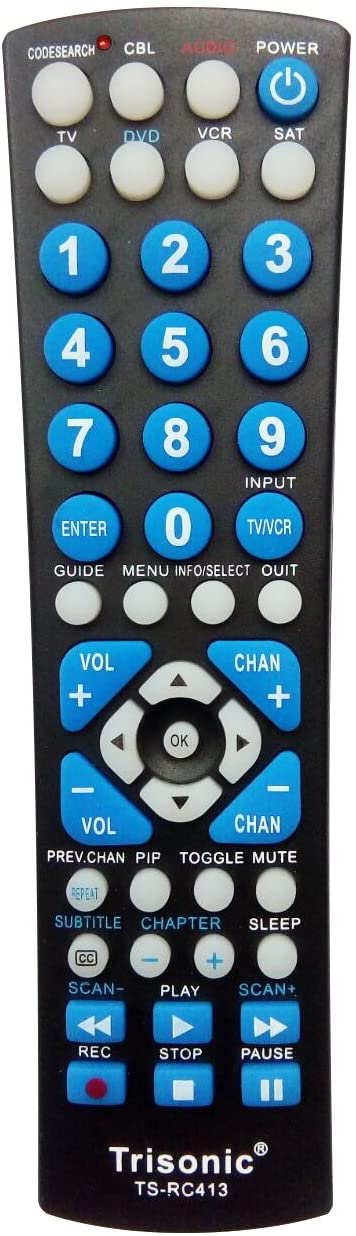 Trisonic 6 Way All in One Universal Remote Control, Programmable Remote, Compatible with TV, AUX,Cable COVERTER Box, CD,DVD, Cable, Satellite and More