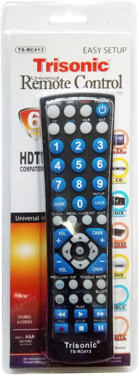 Trisonic 6 Way All in One Universal Remote Control, Programmable Remote, Compatible with TV, AUX,Cable COVERTER Box, CD,DVD, Cable, Satellite and More
