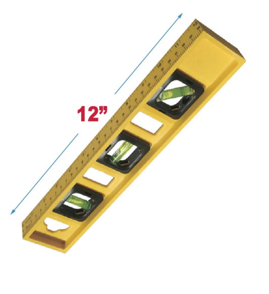 12" - 3 Vial Level - 1 Foot Long Ruled Edge for Accurate Measurements Strong Durable - Trisonic