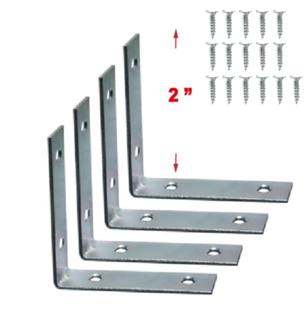 4 pcs 2" Right Angle Brackets with Screws, Heavy Duty Rust-resistant Steel L Bracket Corner