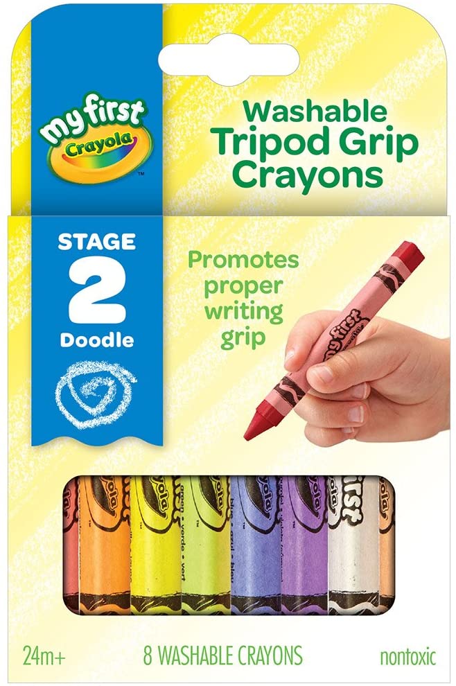 Crayola My First Washable Tripod Grip Crayons, 8 Count, Easy Clean Up