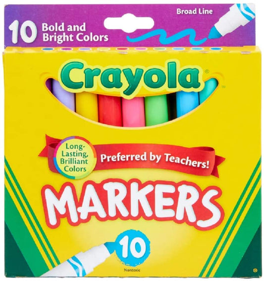 Crayola Broad Line Markers, 10 Count Assorted, Bold and Bright Colors Classic Crafts Projects