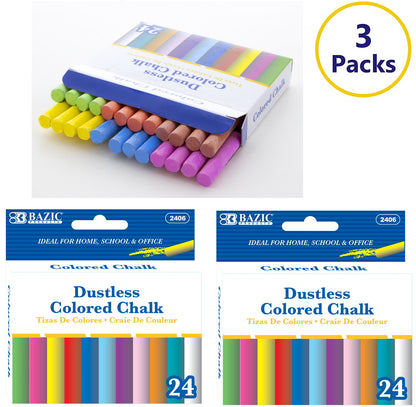 3 Pack - Assorted Dustless Chalk Non-toxic Drawing Home School Office