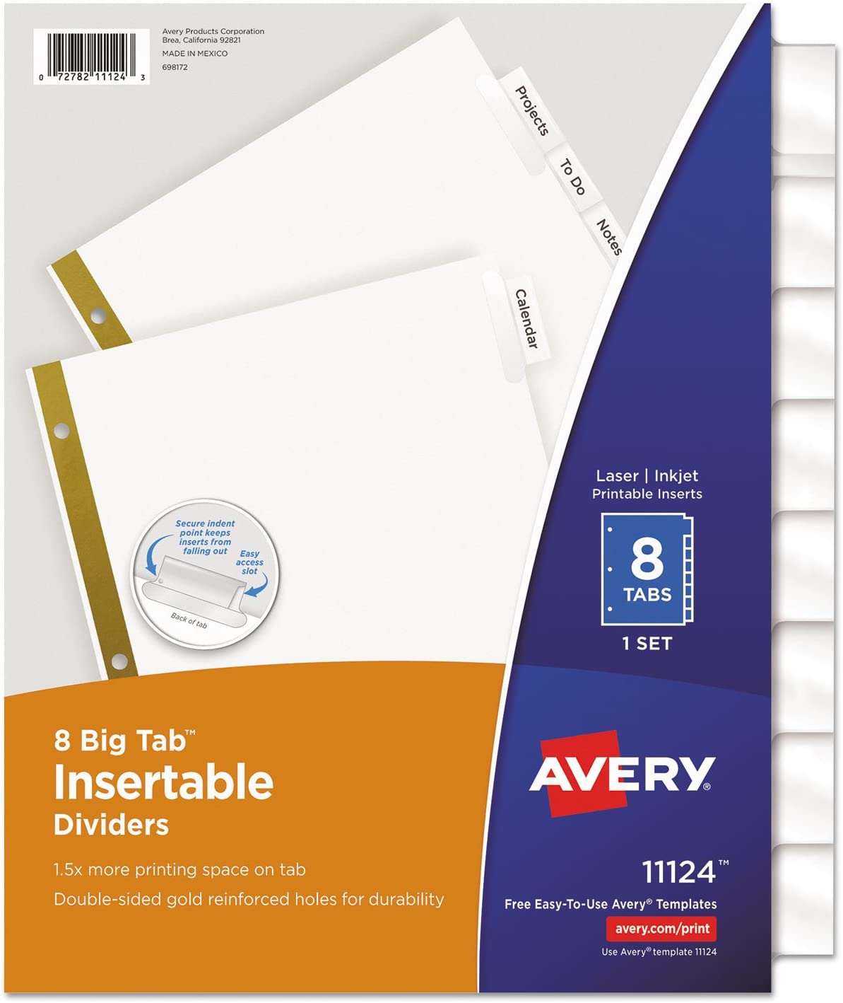 Avery WorkSaver Big Tab Insertable Tab Divider, 8 Tabs, 50% more writing space
