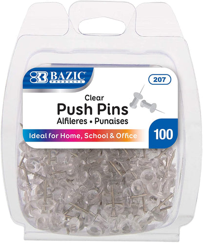 100 Clear Transparent Push Pins - Drawing, Cork Board, Notes, Maps