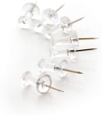 100 Clear Transparent Push Pins - Drawing, Cork Board, Notes, Maps