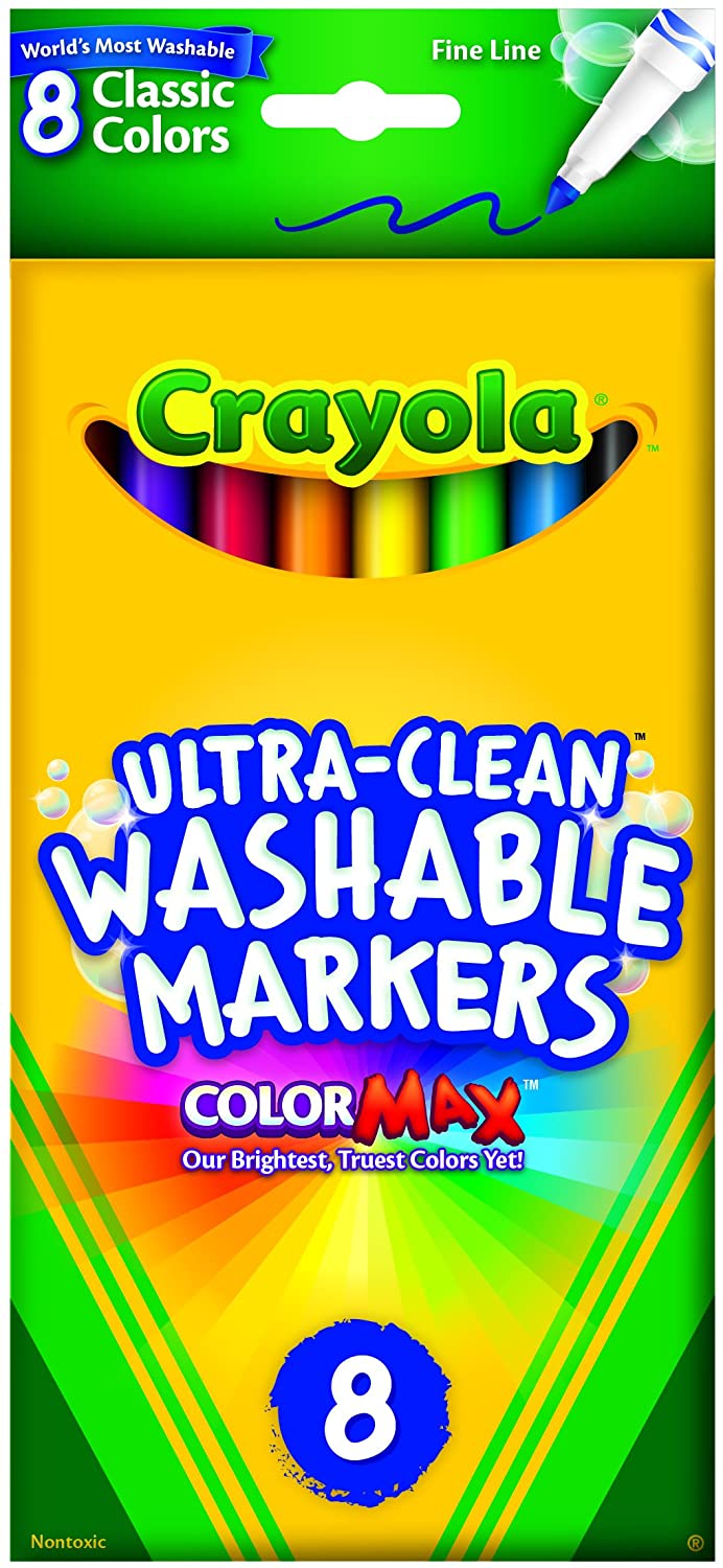 Crayola Ultra Clean Washable Markers, 8 Count Fine Line Markers, School Supplies