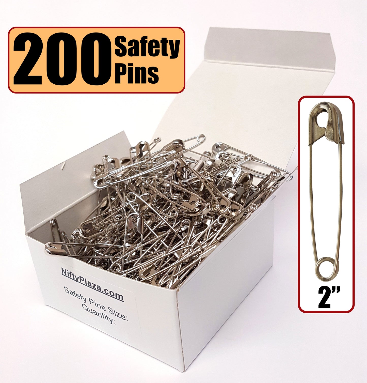 NiftyPlaza Extra Large Safety Pins, Size 2 Inch, 200 Safety Pins, Heavy Duty for Sewing, Crafting