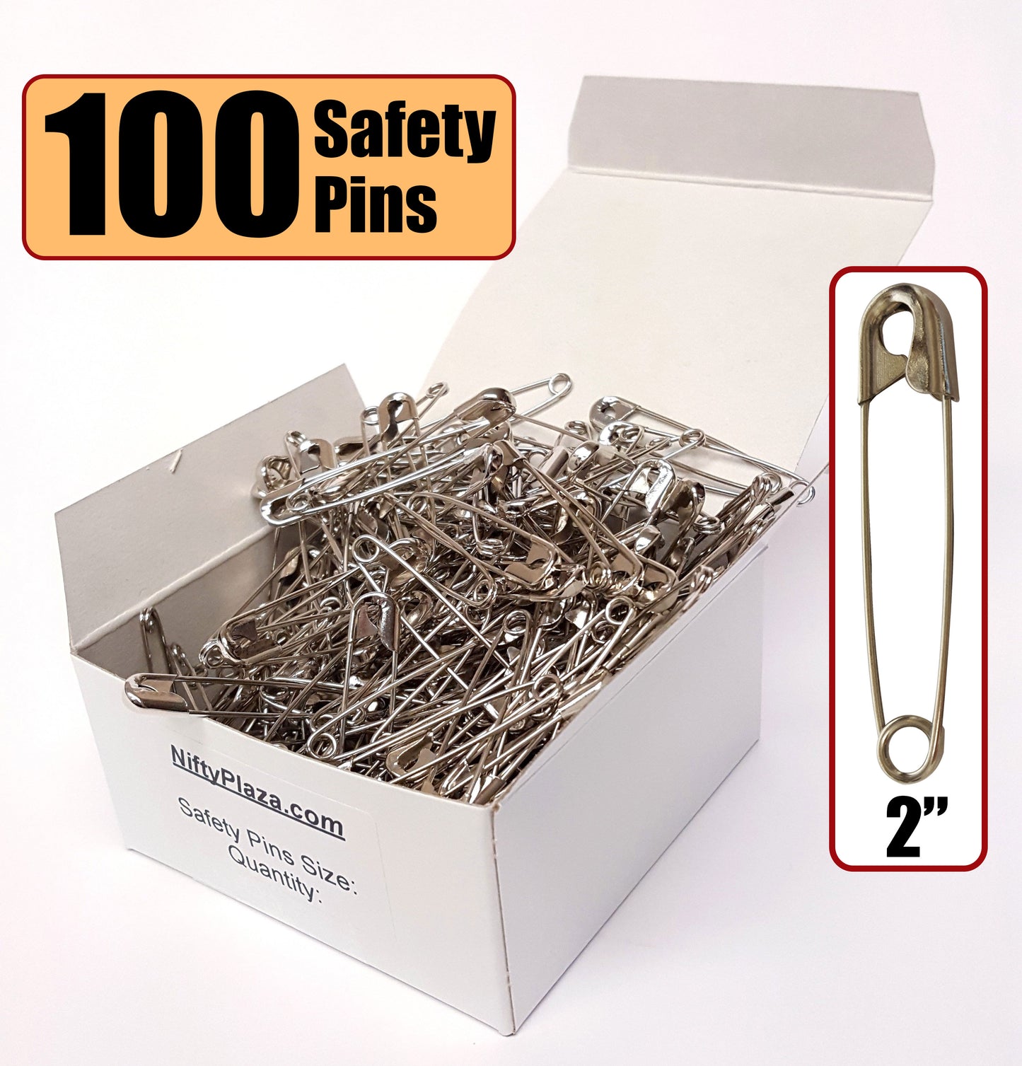 NiftyPlaza Extra Large 2 Inch Safety Pins, 300 Pack, Nickel