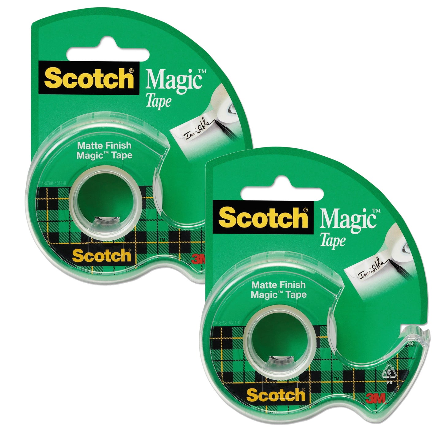 2 pcs Scotch Magic Tape in Handheld Dispenser, 1" Core, 0.75" x 25 ft, Clear Roll smoothly, Cuts Easily