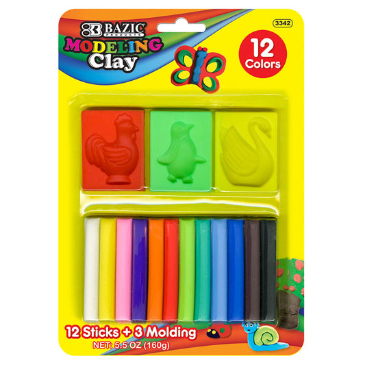 BAZIC 12 Color Modeling Clay Sticks + 3 molding, 5.64 oz (160g)
