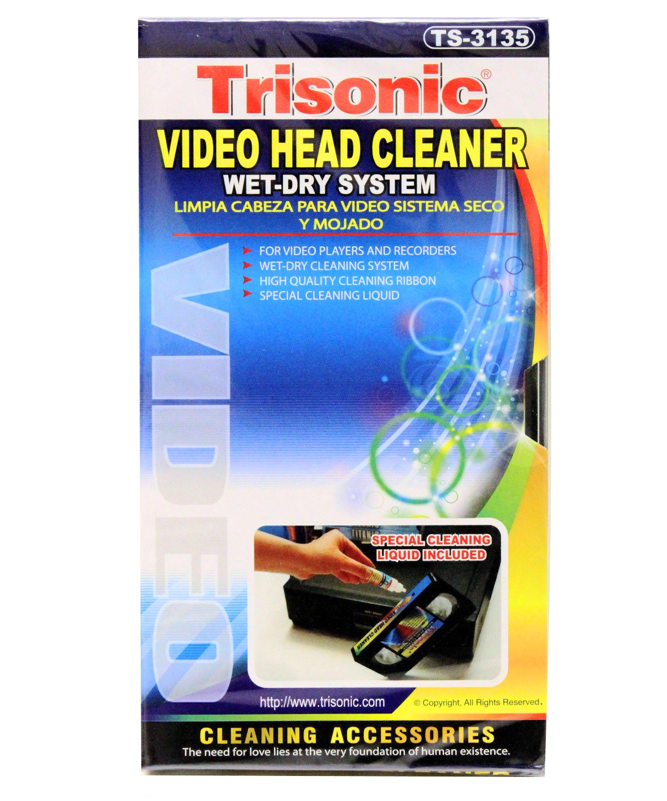 Trisonic Video Head Cleaner, Wet or Dry, Video Players and Recorders, Cleaning Liquid