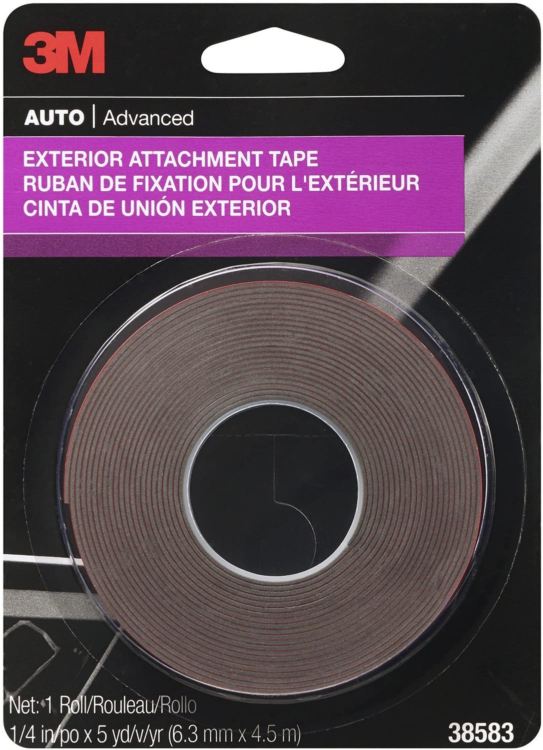 3M Exterior Attachment Tape, Ideal for Moldings, Emblems and Trim, 1/4 in width x 5 yards in length, 1 roll