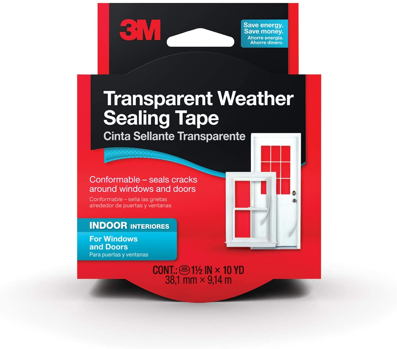 3M Interior Transparent Weather Sealing Tape, Windows, Doors, Moisture Resistant Tape, 1.5 in. x 10 yd. Roll