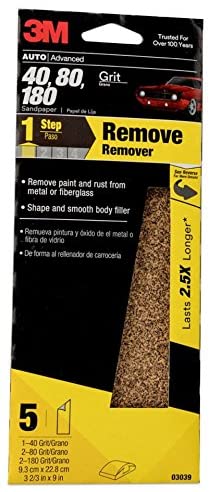 3M Auto Advanced Sandpaper, 40, 80, 120 Assorted Grits, 3 2/3 in x 9 in, 5 Sheets, Packaging May Vary