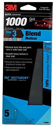 3M Auto Advanced Wetordry Sandpaper, 03001, 1000 Grit, 3 2/3 inch x 9 inch, Packaging May Vary