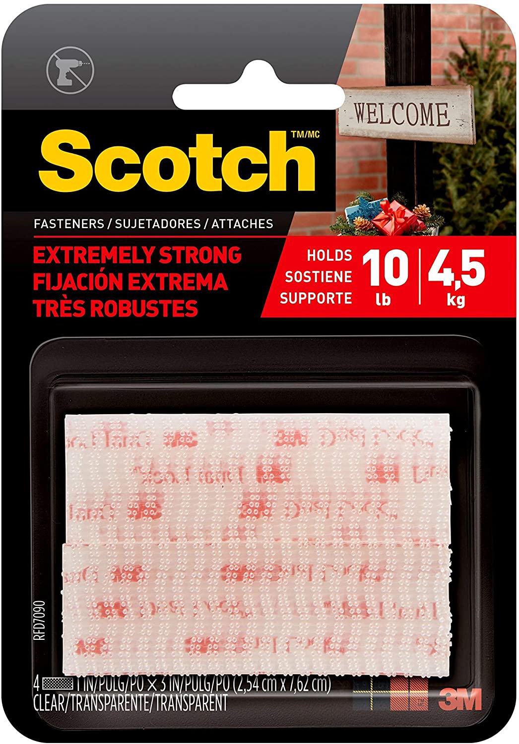 Scotch(R) All-Weather Fasteners, 2 Sets of 1 Inch x 3 Inches, Strips, Clear Interlocking Fasteners