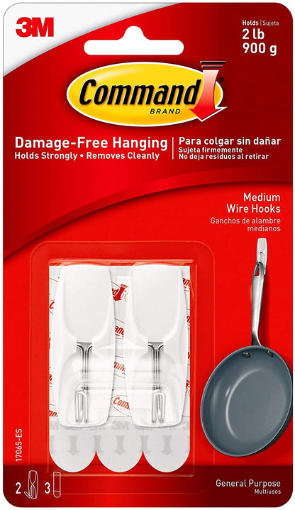 Command Wire Toggle Hook, Medium, White, 2-Hooks (17065-ES), Organize Damage-Free