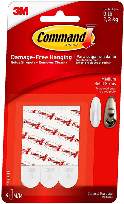 Command Refill Strips, Medium, 9-Strips White, Damage-Free Hanging, Holds Strongly