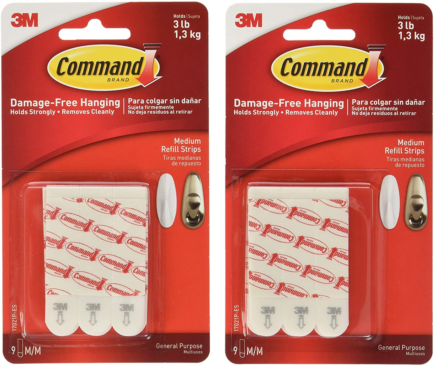 Command Refill Strips, Medium, 18-Strips White, Damage-Free Hanging, Holds Strongly - Pack of 2