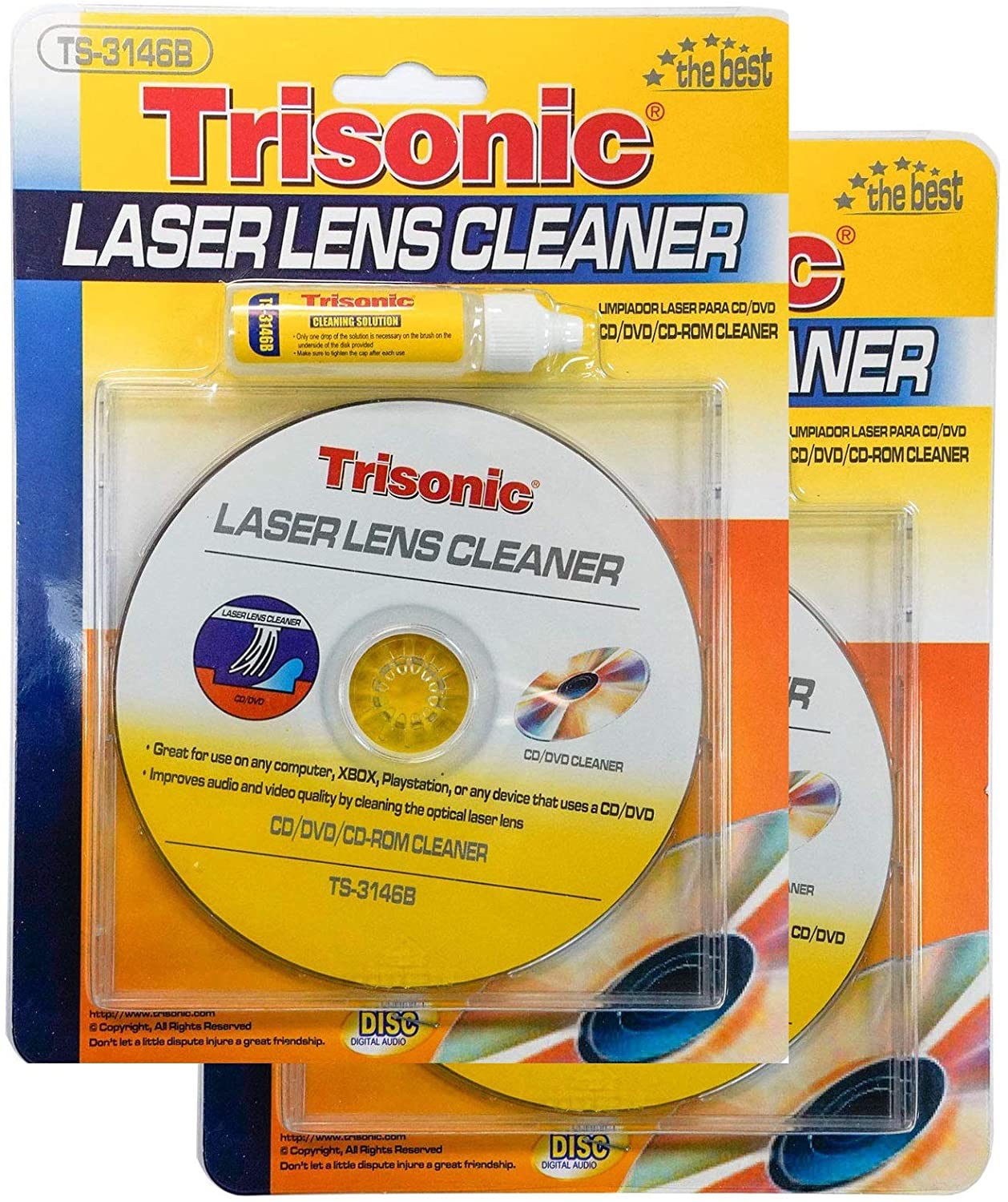 Laser Lens Cleaner for Cd Dvd Cd-rom Pc Ps2 Ps3 X-box Includes Cleaning Liquid - Pack of 2