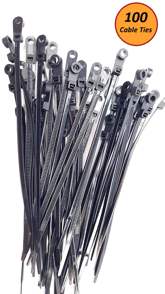 NiftyPlaza 8 Inch Mounting Hole Cable Ties, 50 Lbs Nail Screw Wire Hole Zip Tie, Total 100