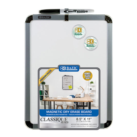 BAZIC Magnetic Dry Erase Board with Marker and 2 Magnets 8.5 X 11 Metallic Frame