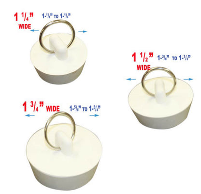 Drain Stopper, Rubber Sink Stopper Drain Plug with Pull Ring for Bathtub, Kitchen, Bathroom, Laundry Sink, 3 Different Sizes, White