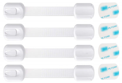 Child Safety Strap Locks (4 Pack) Baby Proofing Latches Drawer, Door, Fridge, Oven, Toilet Seat, Kitchen, Cupboard, Appliance, Trash Can, Dishwasher, 3M Adhesive No Drill NiftyPlaza