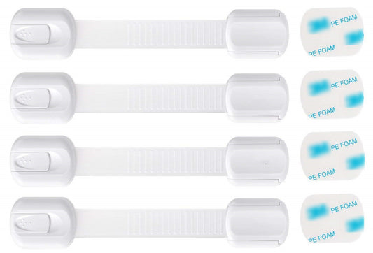 Child Safety Strap Locks (4 Pack) Baby Proofing Latches Drawer, Door, Fridge, Oven, Toilet Seat, Kitchen, Cupboard, Appliance, Trash Can, Dishwasher, 3M Adhesive No Drill NiftyPlaza