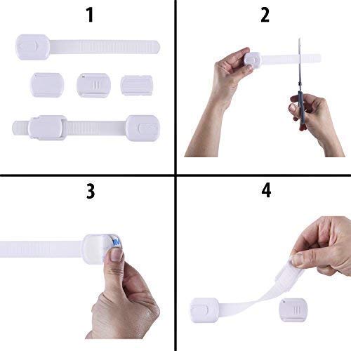 Child Safety Strap Locks (4 Pack) Baby Proofing Latches Drawer, Door, Fridge, Oven, Toilet Seat, Kitchen, Cupboard, Appliance, Trash Can, Dishwasher, 3M Adhesive No Drill NiftyPlaza