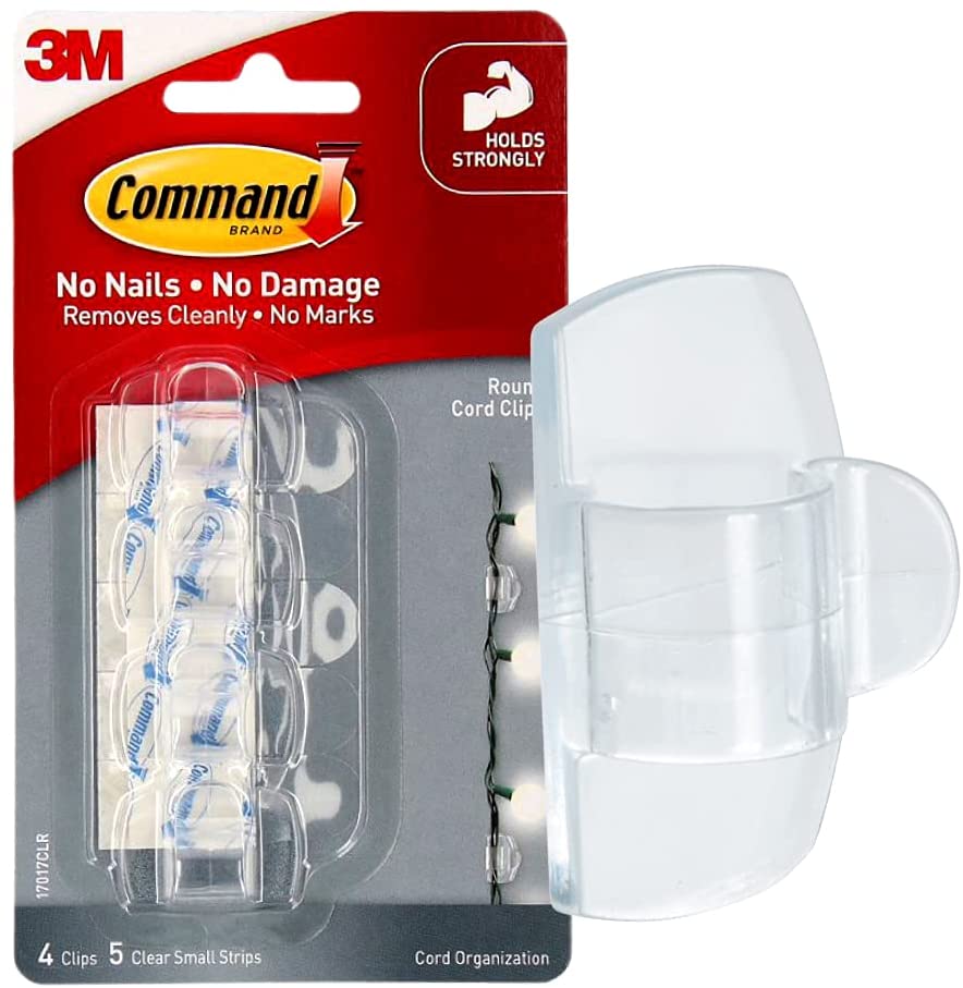 3M Command Round Cord Clips, 4-Clips with Adhesive, Clear, Organizing ...