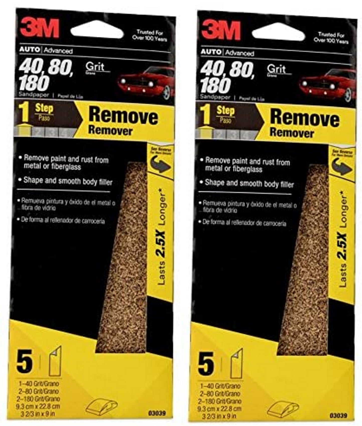 3M Auto Advanced Sandpaper, 40, 80, 120 Assorted Grits, 3 2/3 in x 9 in, 10 Sheets, Packaging May Vary - 2 Pack