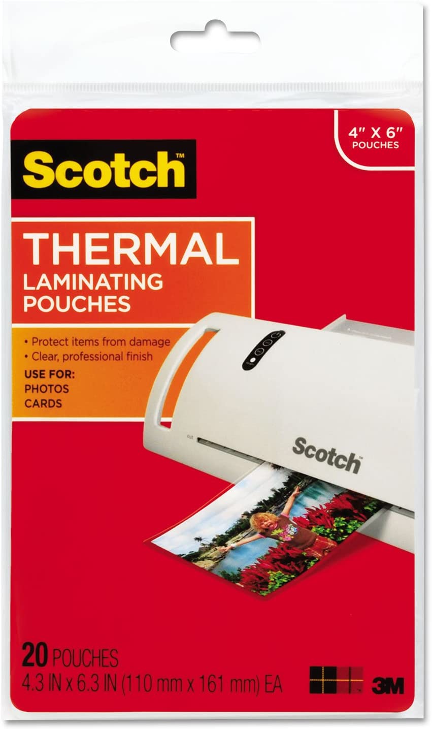 Scotch Thermal Pouches TP5900-20 for items ups to 4.33 in x 6.06 in, 5 mil Laminating Pouches 20/Pack