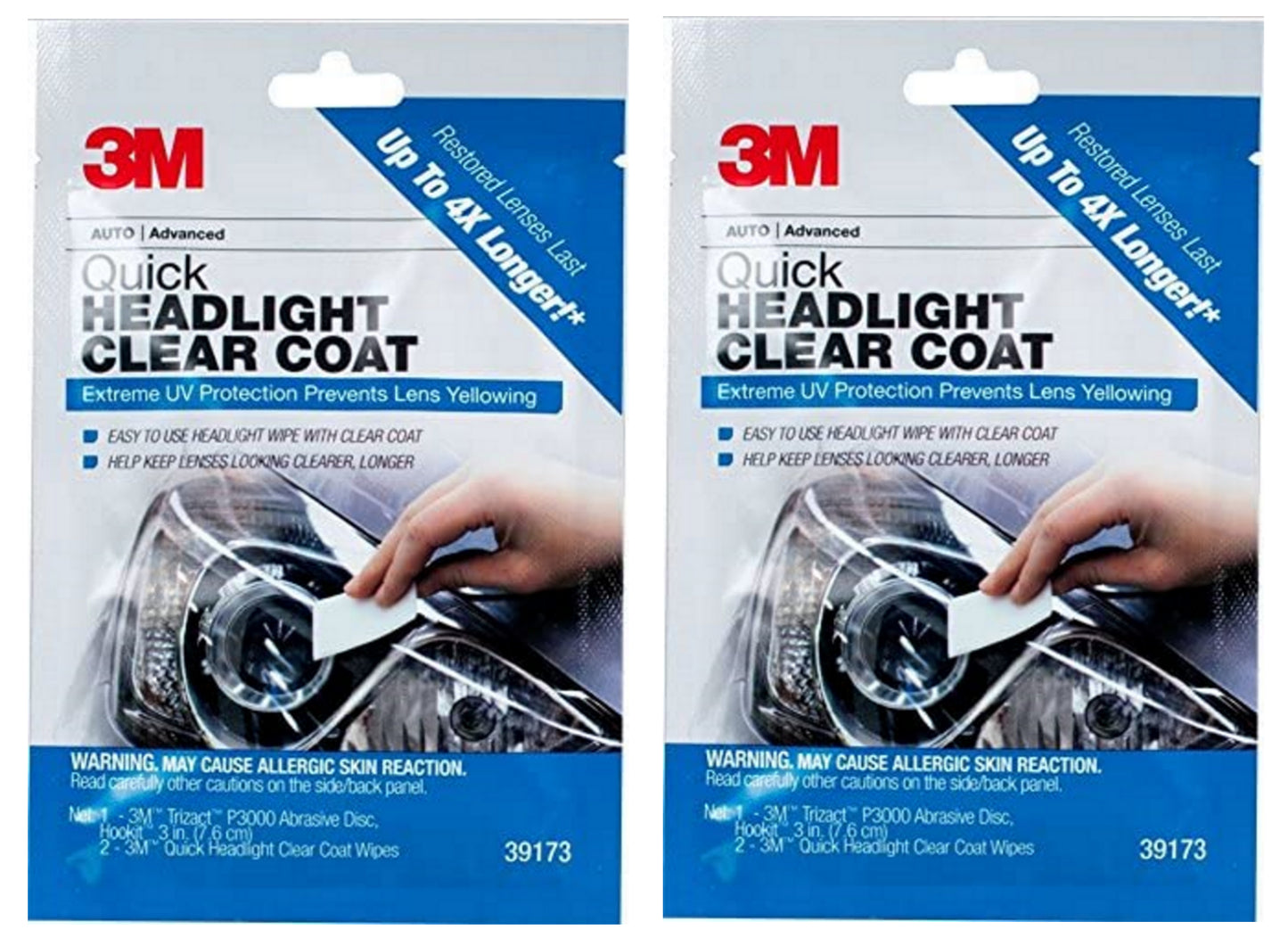 3M Quick Headlight Clear Coat, Cleans and Prevents Lens Yellowing Easy to Use - Pack of 2