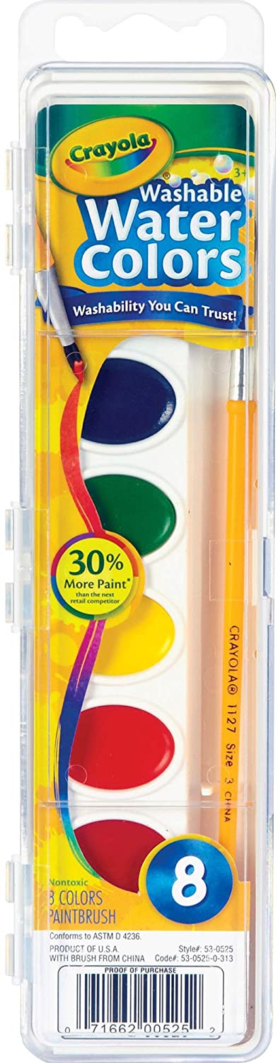 Crayola Washable Watercolors, 8 Count, Assorted, Paint Set For Kids
