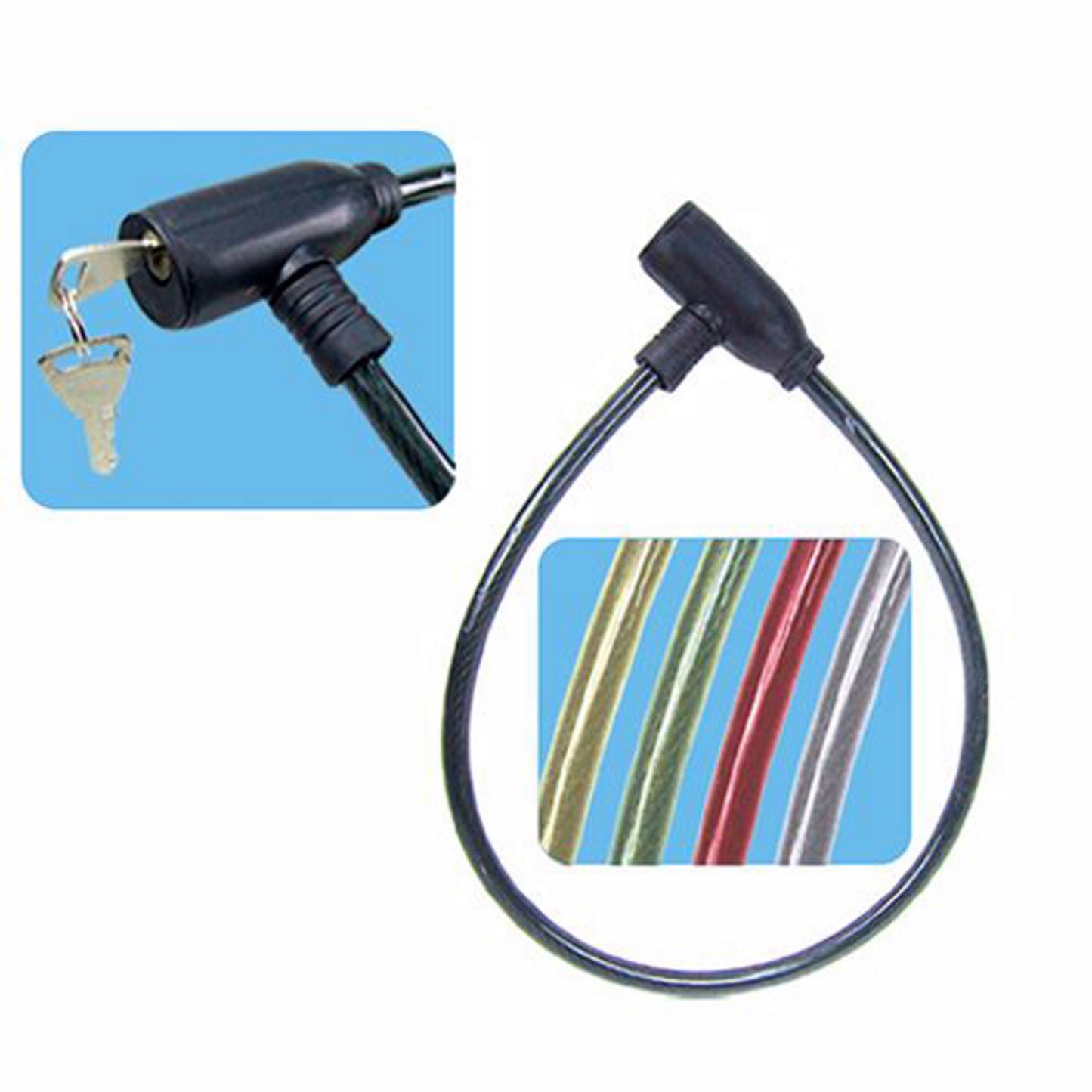 Cable Bicycle Lock Keyed Type with 2 Keys, 2 Ft Long Security Cable Lock Heavy Duty Anti-Theft - Random Color
