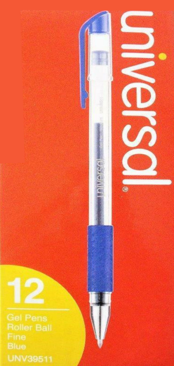 Universal Roller Ball Stick Gel Pen, Comfort Grip, Medium 0.7mm, Blue Ink, Clear Barrel fade-resistant Ink, 12 pcs