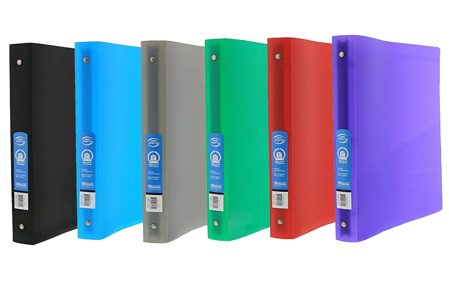 BAZIC 1" Matte Color Poly 3-Ring Binder w/ Pocket for School, Home, or Office, 2-Count Random Color