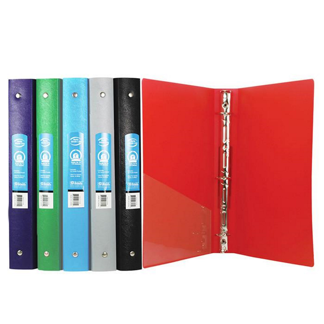 BAZIC 1" Matte Color Poly 3-Ring Binder w/ Pocket for School, Home, or Office, 2-Count Random Color