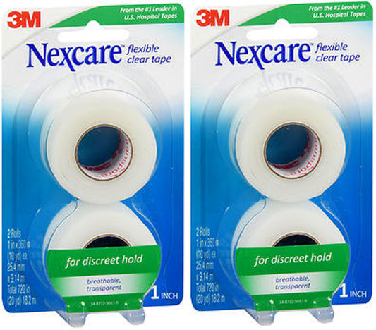 Nexcare Flexible Clear Tape, Hypoallergenic, 1 Inch X 10 Yard Roll, 4 Rolls - Pack of 2