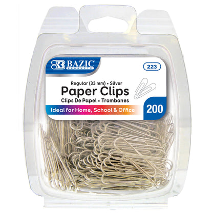200 Regular Paper Clips (33mm) Silver Wire Smooth Finish Paper Clip