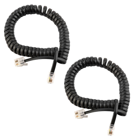 Telephone Handset Cord 2M Modular Coiled Black Curly Cord RJ11 Telephone Line 4P4C - 2 Pack