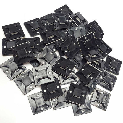 NiftyPlaza Cable Ties Mounts, Self ADHESIVE Clips Base Nylon, (20mm x 20mm) - 100 Black Cable Tie Mounts