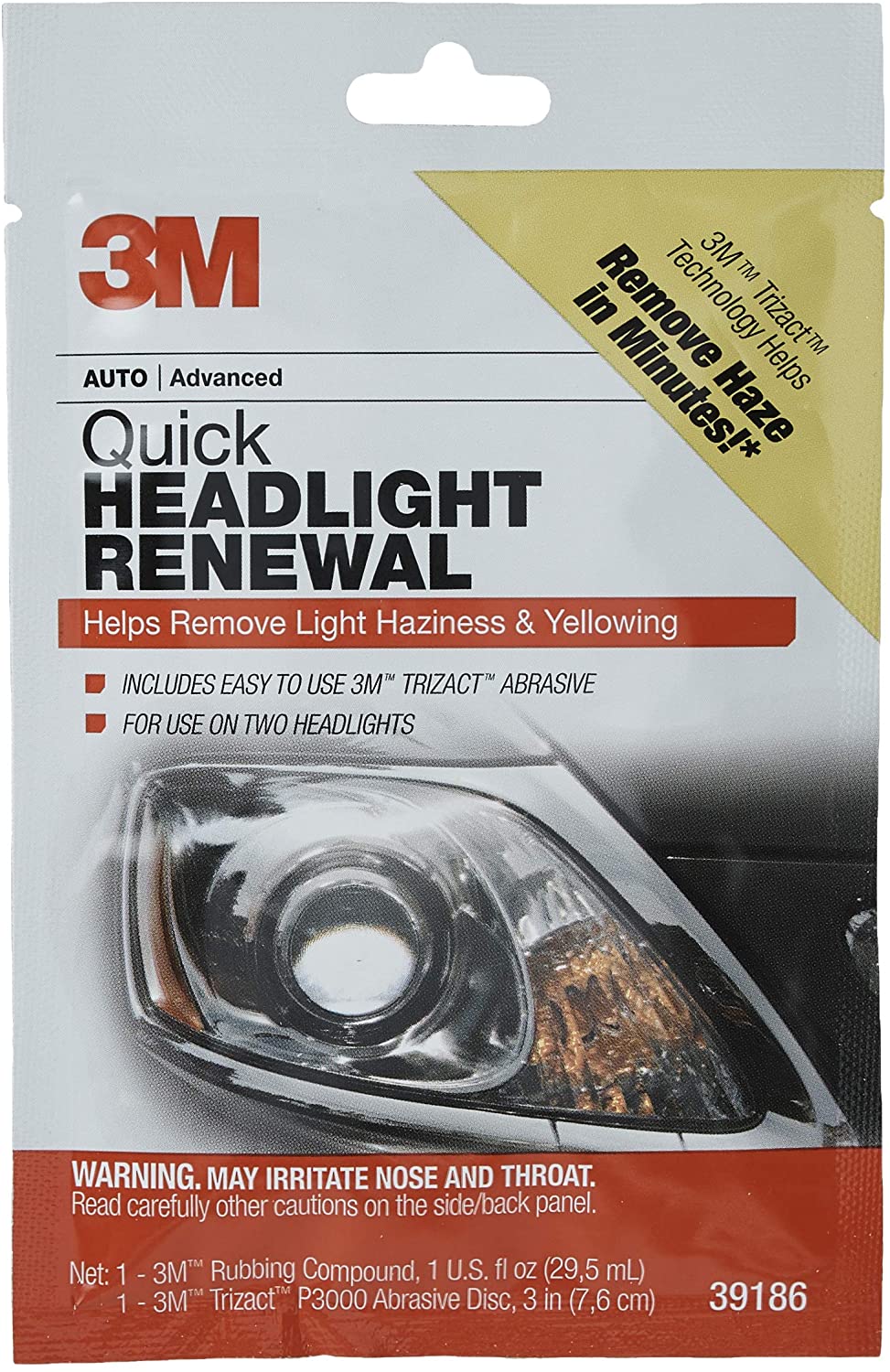 3M Quick Headlight Renewal, Helps Remove Light Haziness and Yellowing in Minutes, Hand Application, 1 Sachet