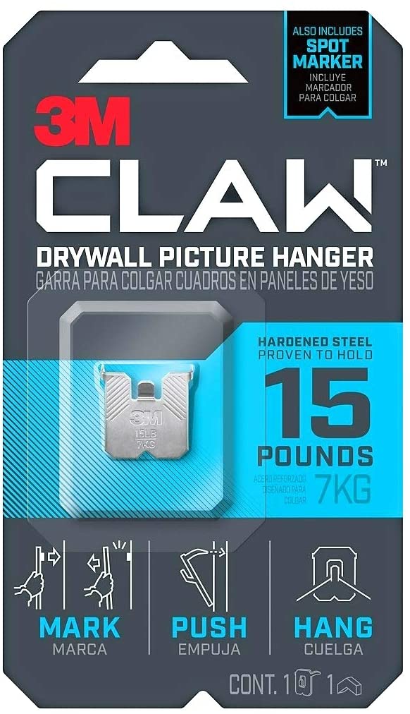 3M CLAW Strong Durable Drywall Picture Hanger (15 LB) with Temporary Spot Marker Hanging Mirrors or Artwork