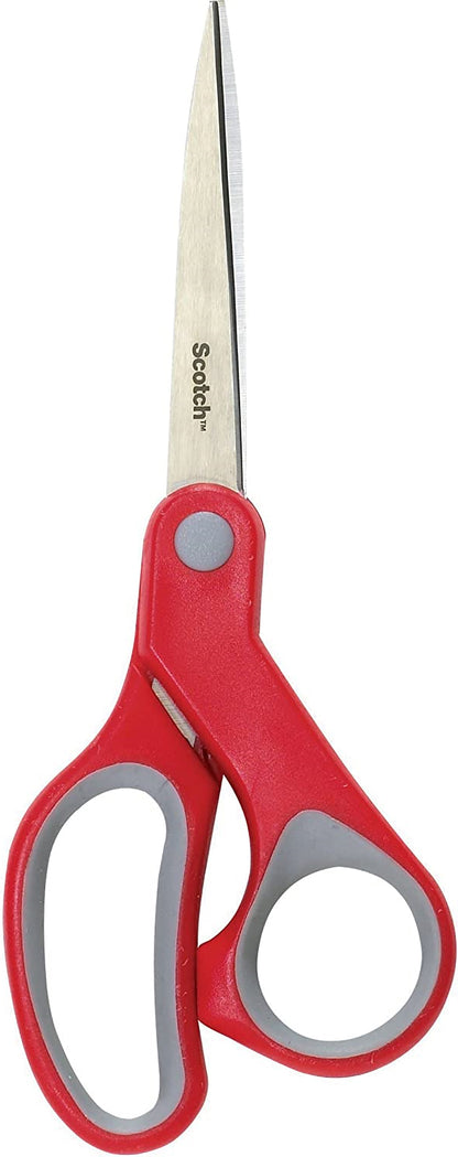 Scotch Multi-Purpose Stainless Steel Scissor, 8-Inches Red and Grey Handle Light Duty Cutting Blades