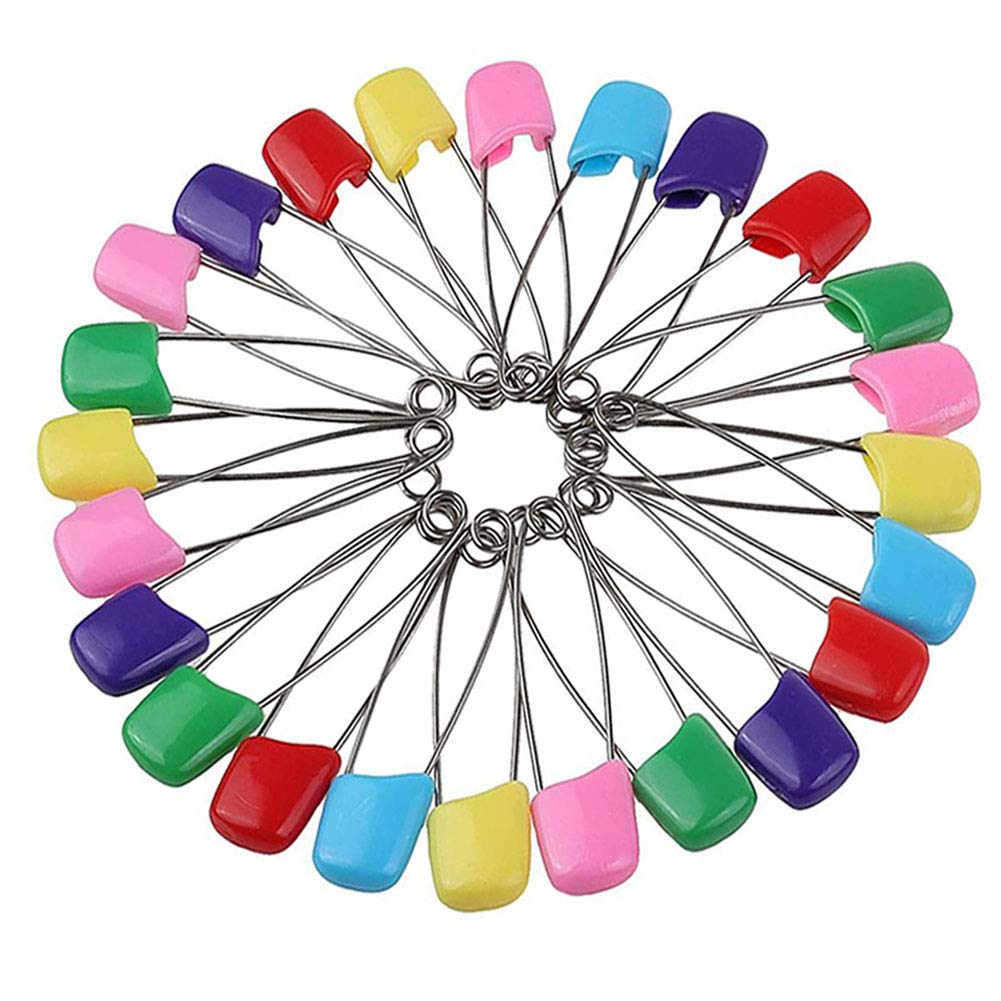 Plastic Head Safety Pins NiftyPlaza 2 Inch Long 50 Pcs Safety pin Locking Baby Cloth Diaper Nappy Pins (Random Colors)