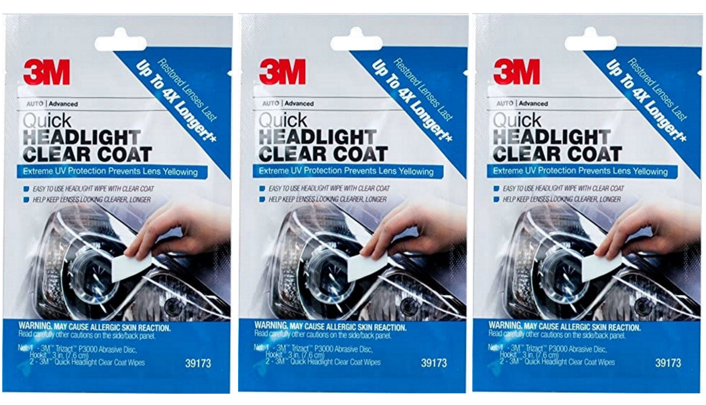 3M Quick Headlight Clear Coat, Cleans and Prevents Lens Yellowing Easy to Use - Pack of 3